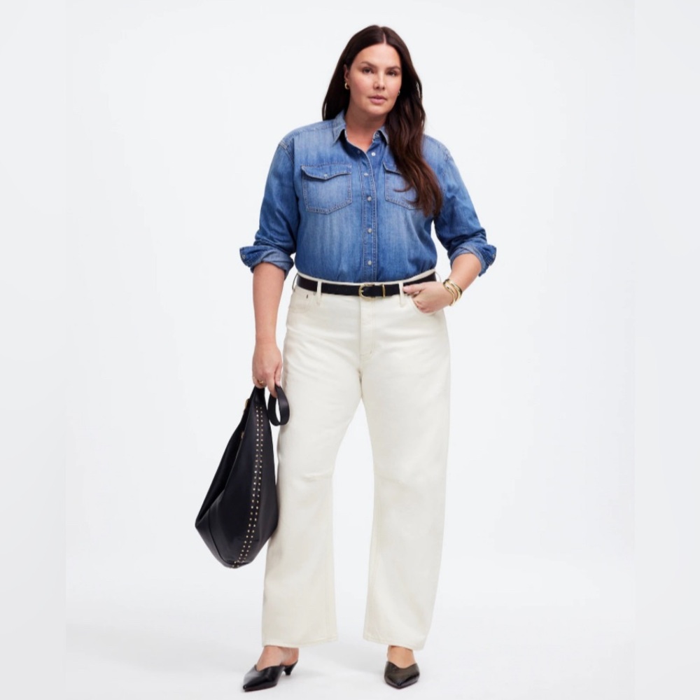 Madewell Womens Ecru Darted Barrel-Leg Jean